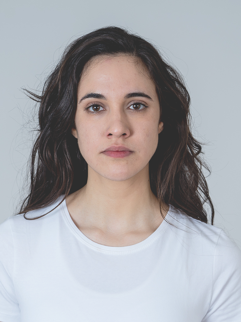 Brunette woman in a white t-shirt